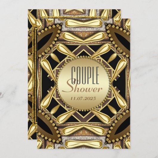 Black Gold Funky Glam Couple Shower-uitnodiging Kaart (Voorkant / Achterkant)