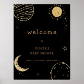 Black Gold Galaxy Outer Space Baby shower Welkom Poster (Voorkant)