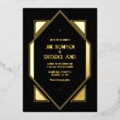 Black & Gold Gatsby Art Deco Wedding Folie Uitnodiging (Voorkant)