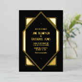Black & Gold Gatsby Art Deco Wedding Folie Uitnodiging (Staand Voorkant)