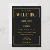 Black Gold Gatsby Deco Style Wedding-uitnodigingen Kaart (Voorkant)