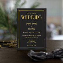 Black Gold Gatsby Deco Style Wedding-uitnodigingen