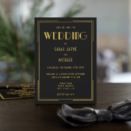 Black Gold Gatsby Deco Style Wedding-uitnodigingen Kaart