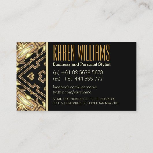 Black Gold Gatsby Goddess Stylist Visitekaartjes (Achterkant)