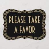 Black & Gold Gatsby Wedding Favor Sign 1920 Kaart (Voorkant)