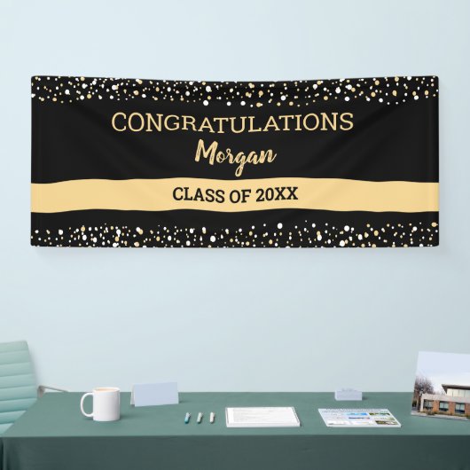 Black Gold Gefeliciteerd Afstudeerder naam legant Spandoek (Beurs)