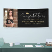 Black & Gold Gefeliciteerd Foto Afstuderen Spandoek (Beurs)