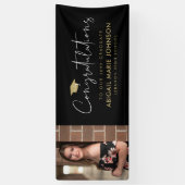 Black & Gold Gefeliciteerd Foto Afstuderen Spandoek (Verticaal)