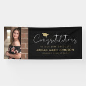 Black & Gold Gefeliciteerd Foto Afstuderen Spandoek (Horizontaal)