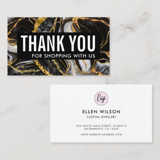 Black & Gold Geode Marble Business Hartelijk dank Visitekaartje (Voorkant / Achterkant)