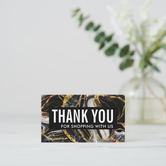 Black & Gold Geode Marble Business Hartelijk dank Visitekaartje (Staand voorkant)