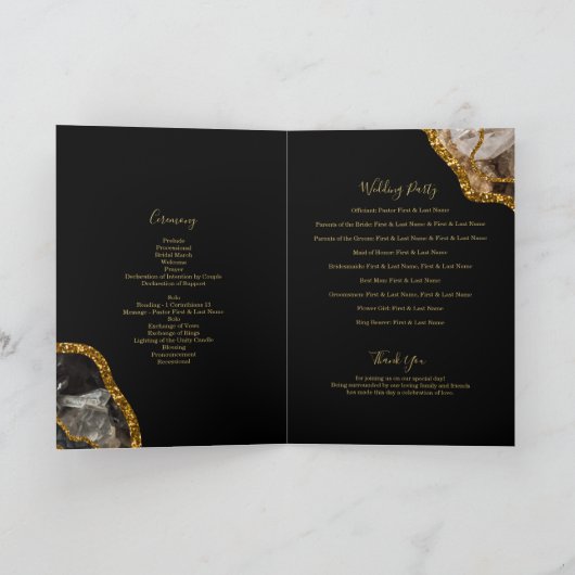 Black Gold Geode Wedding Program Order of Service Programma (Binnen)