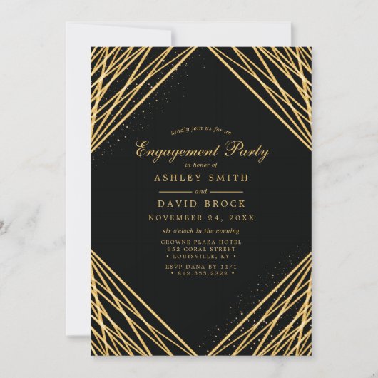 Black Gold Geometric Abstract Engagement Party Kaart (Voorkant)