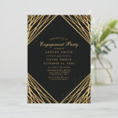 Black Gold Geometric Abstract Engagement Party Kaart (Staand voorkant)