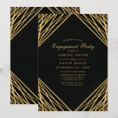 Black Gold Geometric Abstract Engagement Party Kaart (Voorkant / Achterkant)