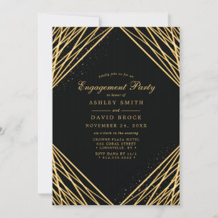 Black Gold Geometric Abstract Engagement Party Kaart