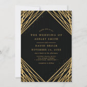 Black Gold Geometric Abstract Lines Wedding Kaart (Voorkant)