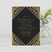 Black Gold Geometric Abstract Lines Wedding Kaart (Staand voorkant)