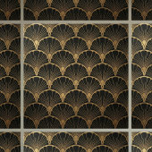 Black Gold Geometric Fan Art Deco Tile Tegeltje