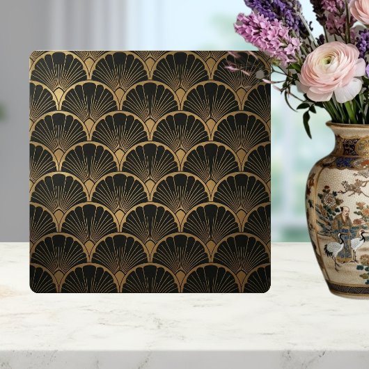 Black Gold Geometric Fan Art Deco Tile Tegeltje