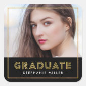 Black Gold Geometric Photo Afstuderen Vierkante Sticker (Voorkant)