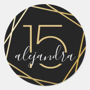 Black Gold Geometric Qunice Años Sticker Label
