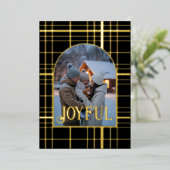 Black & Gold Gingham Kerstvakantie Foto Folie Feestdagenkaart (Staand Voorkant)