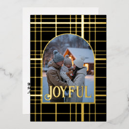 Black & Gold Gingham Kerstvakantie Foto Folie Feestdagenkaart