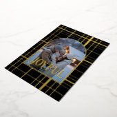 Black & Gold Gingham Kerstvakantie Foto Folie Feestdagenkaart (Gedraaid)