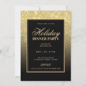 Black & Gold Glam FAUX Glitter Holiday Dinner  Kaart (Voorkant)