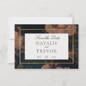 Black & Gold  Glam Floral Save Date Kaart (Voorkant)