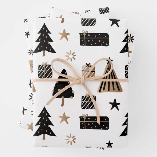 Black Gold Glam Gift Treft Pattern Kerstmis Inpakpapier Vel (In situ)