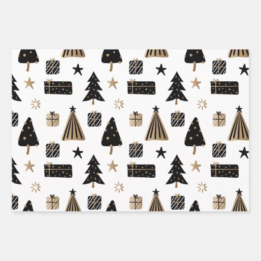 Black Gold Glam Gift Treft Pattern Kerstmis Inpakpapier Vel (Voorkant)