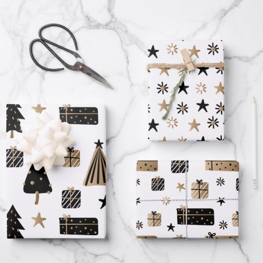 Black Gold Glam Gift Treft Pattern Kerstmis Inpakpapier Vel (Voorkant)