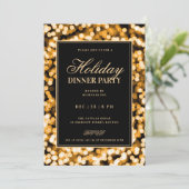 Black & Gold Glam Lights Holiday Dinner Party Kaart (Staand voorkant)
