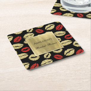 Black Gold Glam Lippen Bruiloft Feest Kartonnen Onderzetters