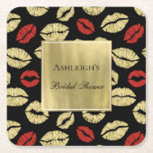 Black Gold Glam Lippen Bruiloft Feest Kartonnen Onderzetters (Voorkant)