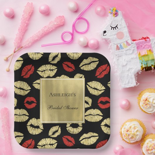 Black Gold Glam Lips Vrijgezellenfeest Papieren Bordje (Feest)