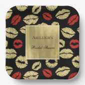 Black Gold Glam Lips Vrijgezellenfeest Papieren Bordje (Voorkant)