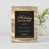 Black & Gold Glam Sequins Holiday Dinner Party Kaart (Staand voorkant)