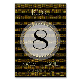 Black Gold Glam Stripes Wedding Table Number Kaart