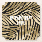 Black & Gold Glam Zebra Verjaardag Kartonnen Onderzetters (Voorkant)