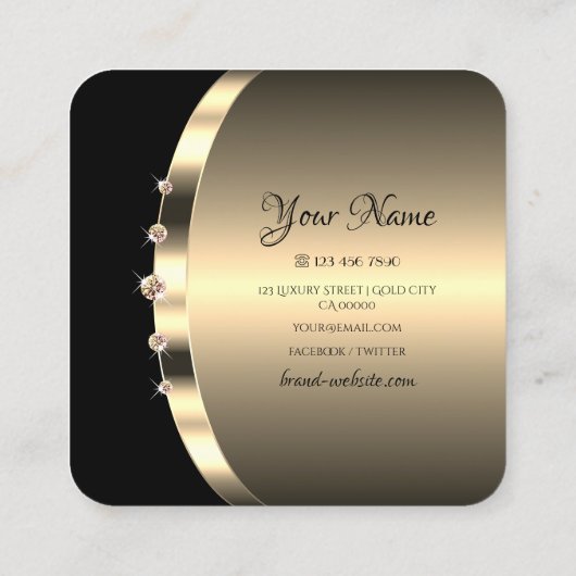 Black Gold Glamor Sparking Diamonds Professional Vierkante Visitekaartje (Achterkant)