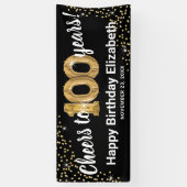 Black Gold Glitter 100th Birthday Spandoek (Verticaal)