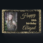 Black Gold Glitter 18th Birthday Party Photo Spandoek<br><div class="desc">Elegant en glamoureus zwarte 18e verjaardag fotobanner met gouden glitter. Personaliseer met een foto,  de naam van de gast van eer,  en hun leeftijd.  voor elke leeftijd.</div>