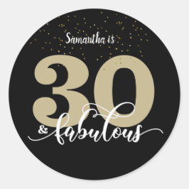 Black Gold Glitter 30 en Fabulous Birthday Ronde Sticker