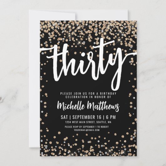 Black Gold Glitter 30e verjaardag Kaart (Voorkant)