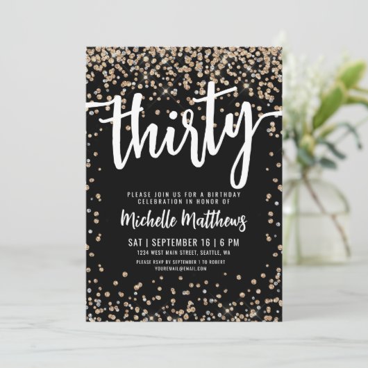 Black Gold Glitter 30e verjaardag Kaart (Staand voorkant)