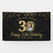 Black Gold Glitter 30e verjaardagsfeest Uw foto Spandoek (Horizontaal)