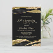 Black Gold Glitter 30th Birthday Party Kaart (Staand voorkant)